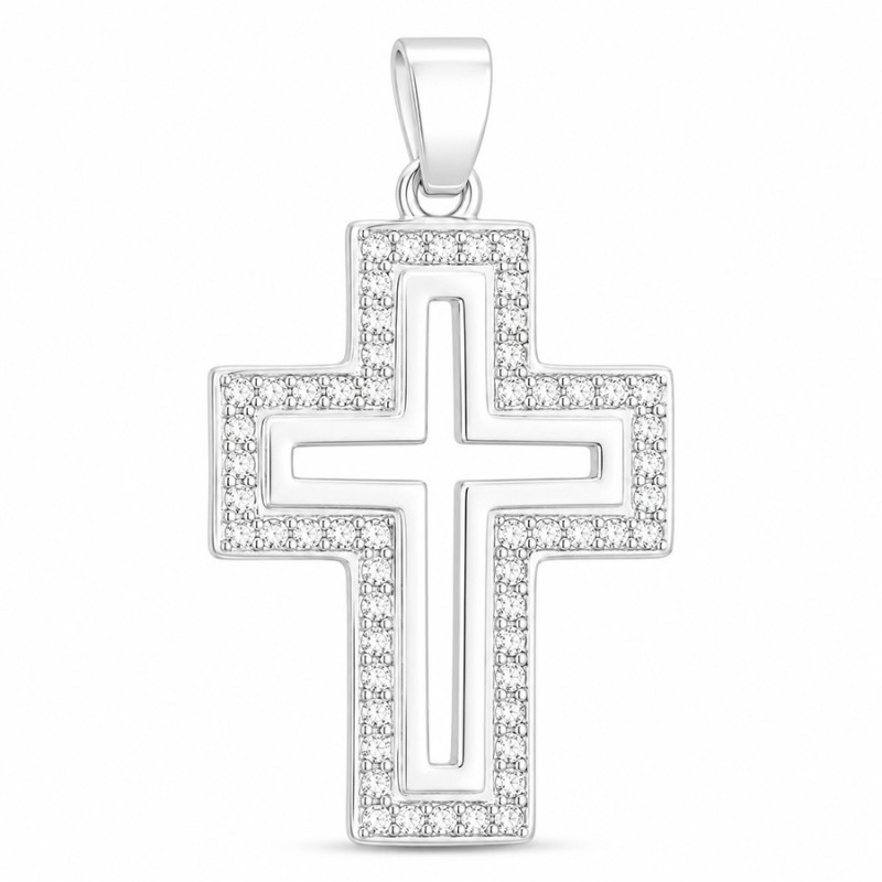 Ezüst medál - kereszt, átlátszó kerek cirkóniák | Argento-ekszer.hu