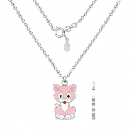 Ezüst nyaklánc - macska, színes máz, hossza 43 - 46 cm | Argento-ekszer.hu