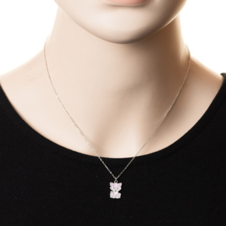 Ezüst nyaklánc - macska, színes máz, hossza 43 - 46 cm | Argento-ekszer.hu
