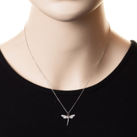 Ezüst nyaklánc - szitakötő, átlátszó cirkóniák, fekete cirkónia, hossza 43 - 46 cm | Argento-ekszer.hu