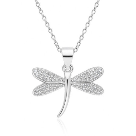 Ezüst nyaklánc - szitakötő, átlátszó kerek cirkóniák, hossza 43 - 46 cm | Argento-ekszer.hu
