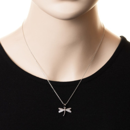 Ezüst nyaklánc - szitakötő, átlátszó kerek cirkóniák, hossza 43 - 46 cm | Argento-ekszer.hu