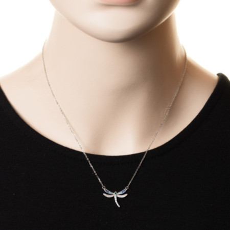 Ezüst nyaklánc - szitakötő, színes kerek cirkóniák, hossza 43 - 46 cm | Argento-ekszer.hu