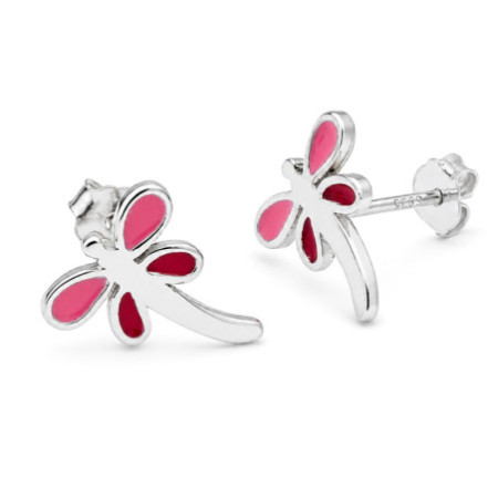 Ezüst fülbevaló - szitakötő, piros máz, rózsaszín máz | Argento-ekszer.hu
