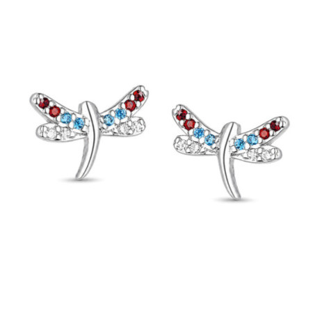 Ezüst fülbevaló - szitakötő, színes kerek cirkóniák | Argento-ekszer.hu