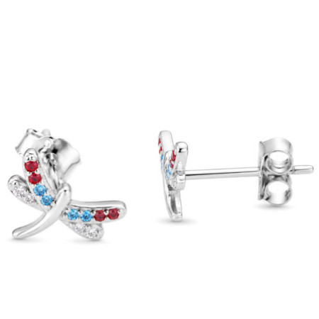 Ezüst fülbevaló - szitakötő, színes kerek cirkóniák | Argento-ekszer.hu