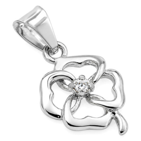 Ezüst medál - négylevelű lóhere, átlátszó kerek cirkónia | Argento-ekszer.hu