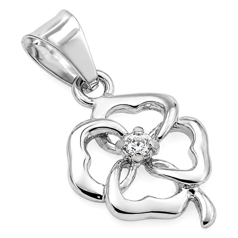 Ezüst medál - négylevelű lóhere, átlátszó kerek cirkónia | Argento-ekszer.hu