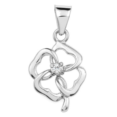 Ezüst medál - négylevelű lóhere, átlátszó kerek cirkónia | Argento-ekszer.hu