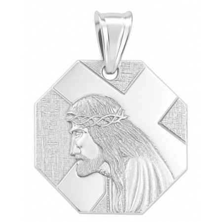 Ezüst medál - Jézus Krisztus töviskoszorúval, nyolcszögletű kereszt-medál | Argento-ekszer.hu