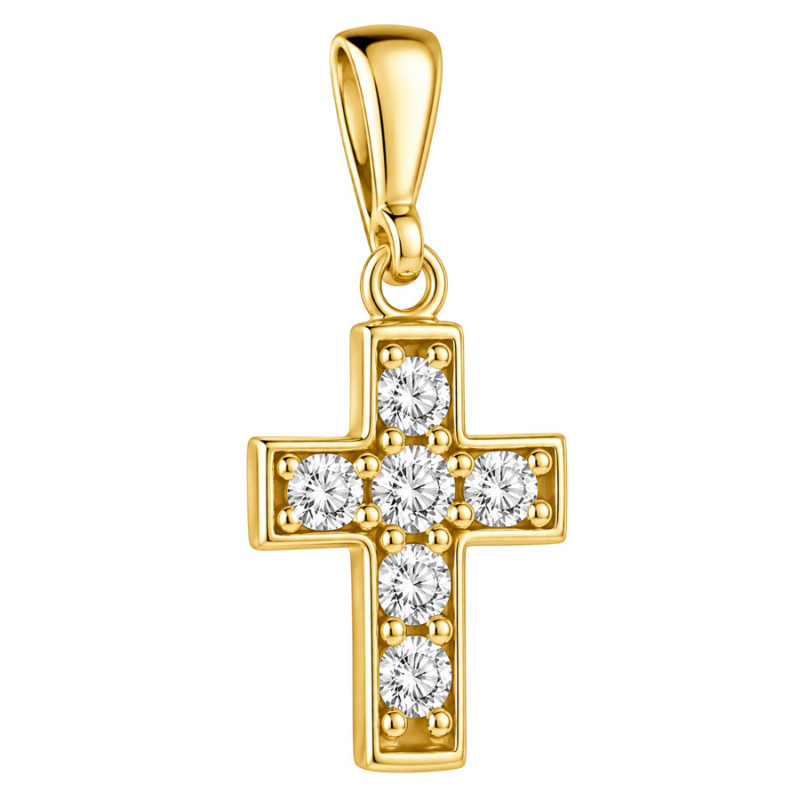 Aranyozott ezüst medál - kereszt, átlátszó kerek cirkóniák | Argento-ekszer.hu