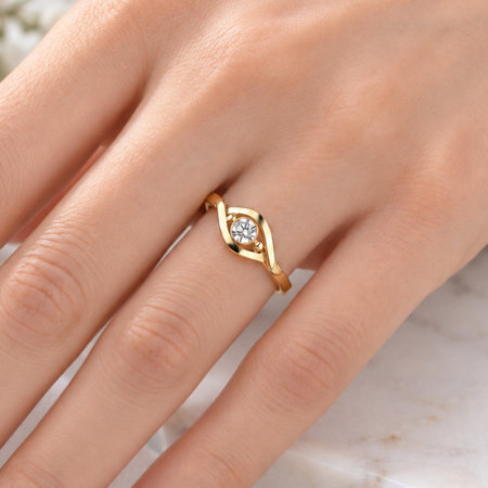 Aranyozott ezüst gyűrű - átlátszó kerek cirkónia | Argento-ekszer.hu