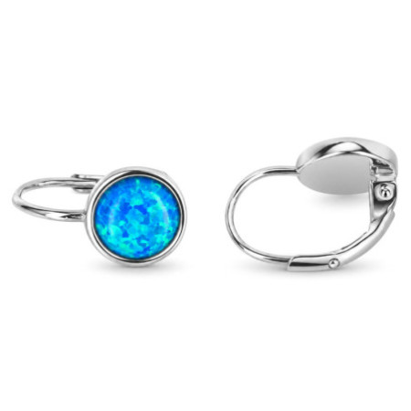 Ezüst fülbevaló - kék kerek szintetikus opál | Argento-ekszer.hu