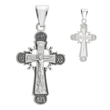 Ezüst medál - ortodox kereszt Jézussal, feketített, díszes szárvégek | Argento-ekszer.hu