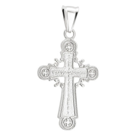 Ezüst medál - ortodox kereszt Jézussal, feketített, díszes szárvégek | Argento-ekszer.hu