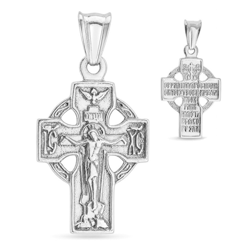 Ezüst medál - ortodox kereszt Jézussal, galamb, karikás szár | Argento-ekszer.hu