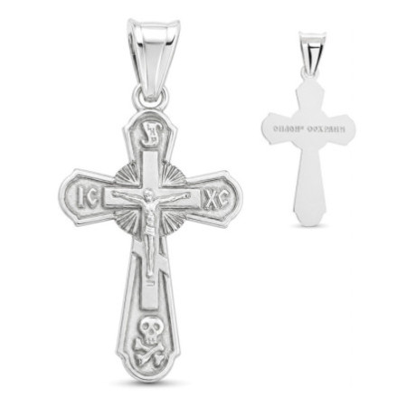Ezüst medál - ortodox kereszt Jézussal, koponya | Argento-ekszer.hu