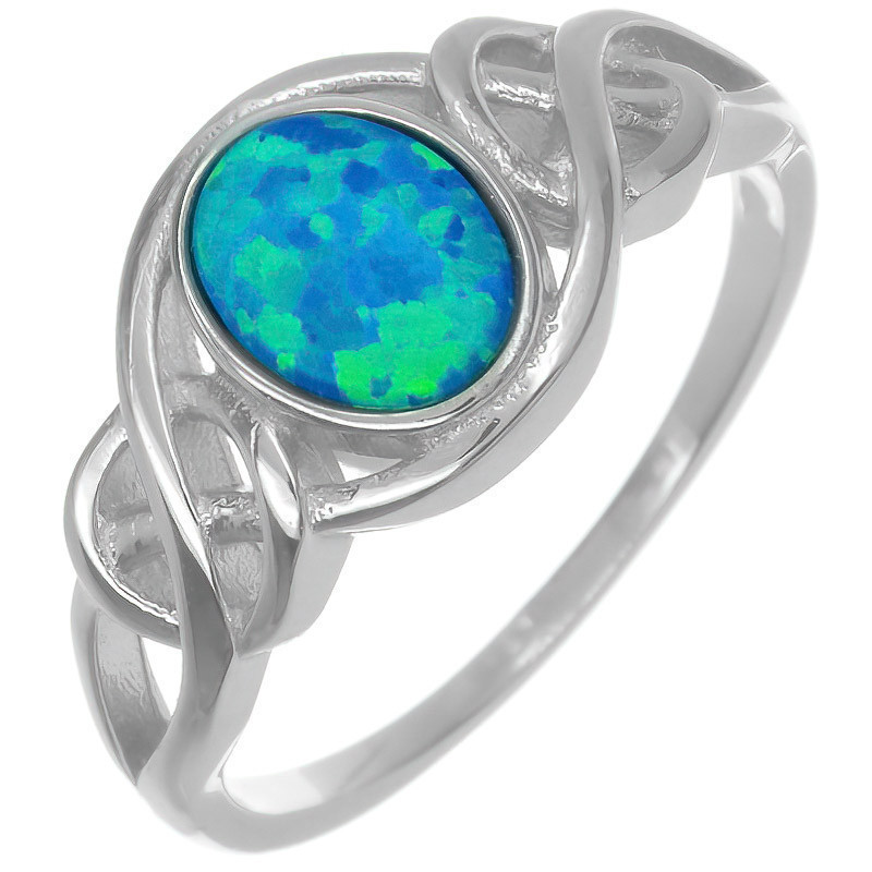 Ezüst gyűrű - kék ovális szintetikus opál | Argento-ekszer.hu