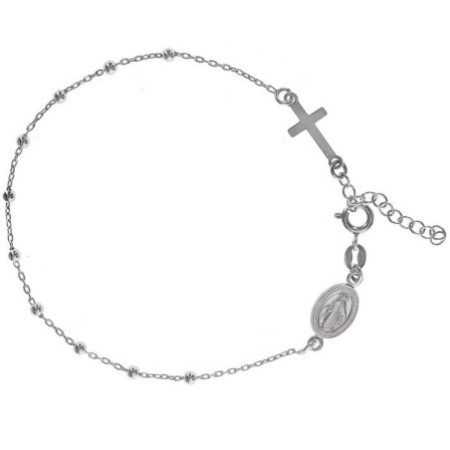 Ezüst karkötő rózsafüzér - 1 tized, kereszt, Csodás érem, hossza 19 - 22 cm | Argento-ekszer.hu