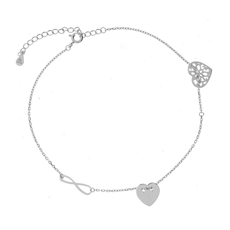 Ezüst bokalánc - szívek, végtelen, hossza 22 - 26 cm | Argento-ekszer.hu