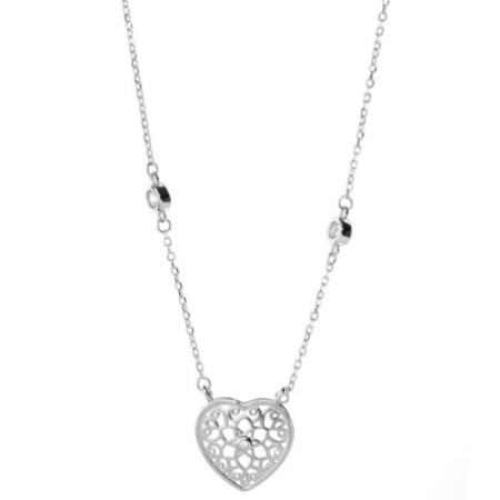 Ezüst nyaklánc - szív, átlátszó kerek cirkóniák, hossza 43 - 46 cm | Argento-ekszer.hu