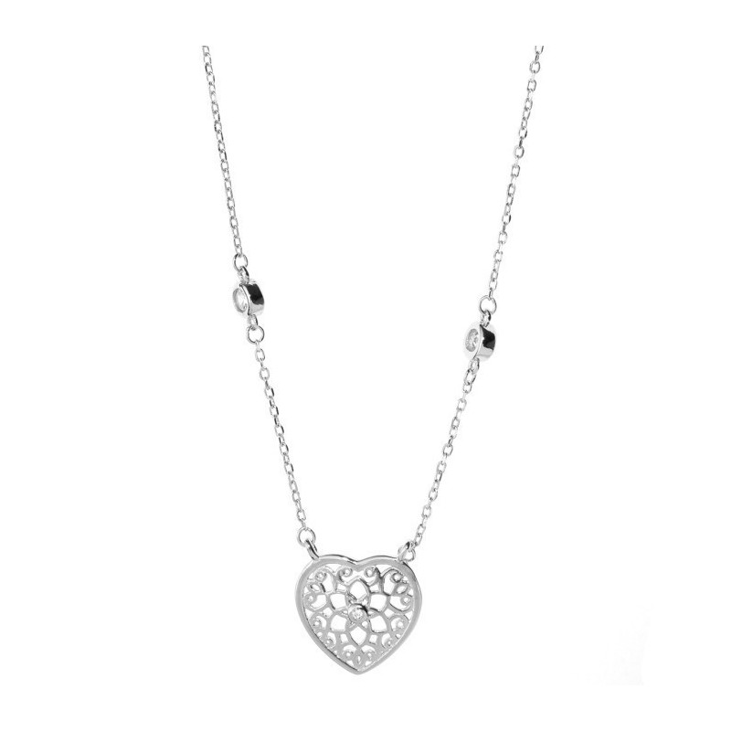 Ezüst nyaklánc - szív, átlátszó kerek cirkóniák, hossza 43 - 46 cm | Argento-ekszer.hu