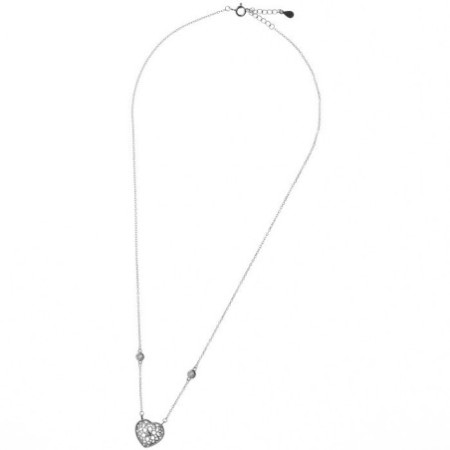 Ezüst nyaklánc - szív, átlátszó kerek cirkóniák, hossza 43 - 46 cm | Argento-ekszer.hu