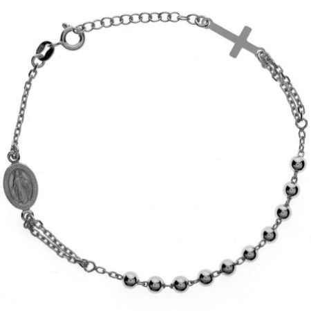 Ezüst karkötő rózsafüzér - 1 tized, kereszt, Csodás érem, hossza 18 - 21 cm | Argento-ekszer.hu