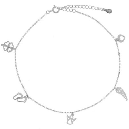 Ezüst bokalánc - négylevelű lóhere, szív, angyal, angyalszárny, lábacskák, hossza 22 - 26 cm | Argento-ekszer.hu