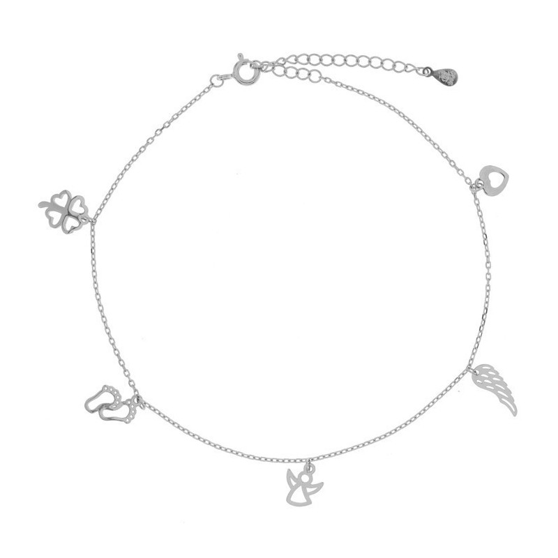 Ezüst bokalánc - négylevelű lóhere, szív, angyal, angyalszárny, lábacskák, hossza 22 - 26 cm | Argento-ekszer.hu Ezüst bokalánc - négylevelű lóhere, szív, angyal, angyalszárny, lábacskák, hossza 22 - 26 cm | Argento-ekszer.hu