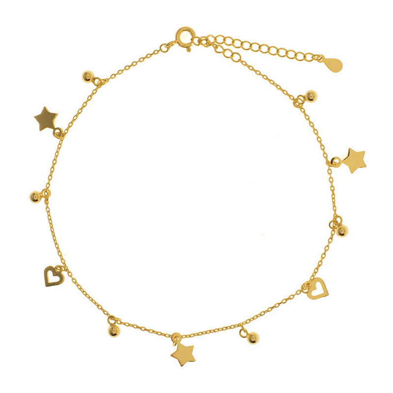 Aranyozott ezüst bokalánc - szívek, golyók, csillagok, hossza 22 - 26 cm | Argento-ekszer.hu Aranyozott ezüst bokalánc - szívek, golyók, csillagok, hossza 22 - 26 cm | Argento-ekszer.hu