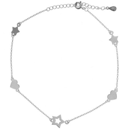 Ezüst bokalánc - szívek, csillagok, hossza 22 - 26 cm | Argento-ekszer.hu