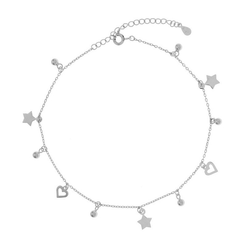 Ezüst bokalánc - szívek, golyók, csillagok, hossza 22 - 26 cm | Argento-ekszer.hu Ezüst bokalánc - szívek, golyók, csillagok, hossza 22 - 26 cm | Argento-ekszer.hu