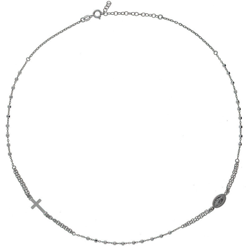 Ezüst nyaklánc - rózsafüzér, 3 tized, kereszt, Csodás érem, hossza 45 - 50 cm | Argento-ekszer.hu