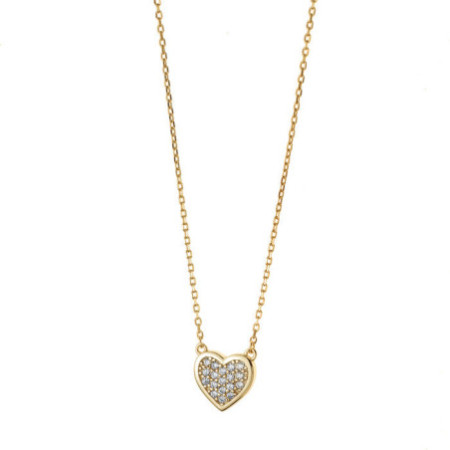 Aranyozott ezüst nyaklánc - szív, átlátszó kerek cirkóniák, hossza 43 - 46 cm | Argento-ekszer.hu