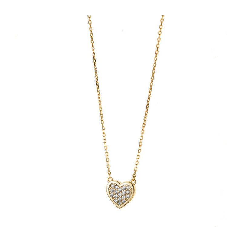 Aranyozott ezüst nyaklánc - szív, átlátszó kerek cirkóniák, hossza 43 - 46 cm | Argento-ekszer.hu