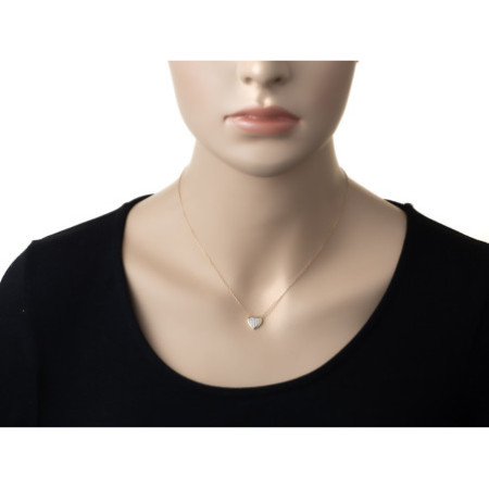 Aranyozott ezüst nyaklánc - szív, átlátszó kerek cirkóniák, hossza 43 - 46 cm | Argento-ekszer.hu