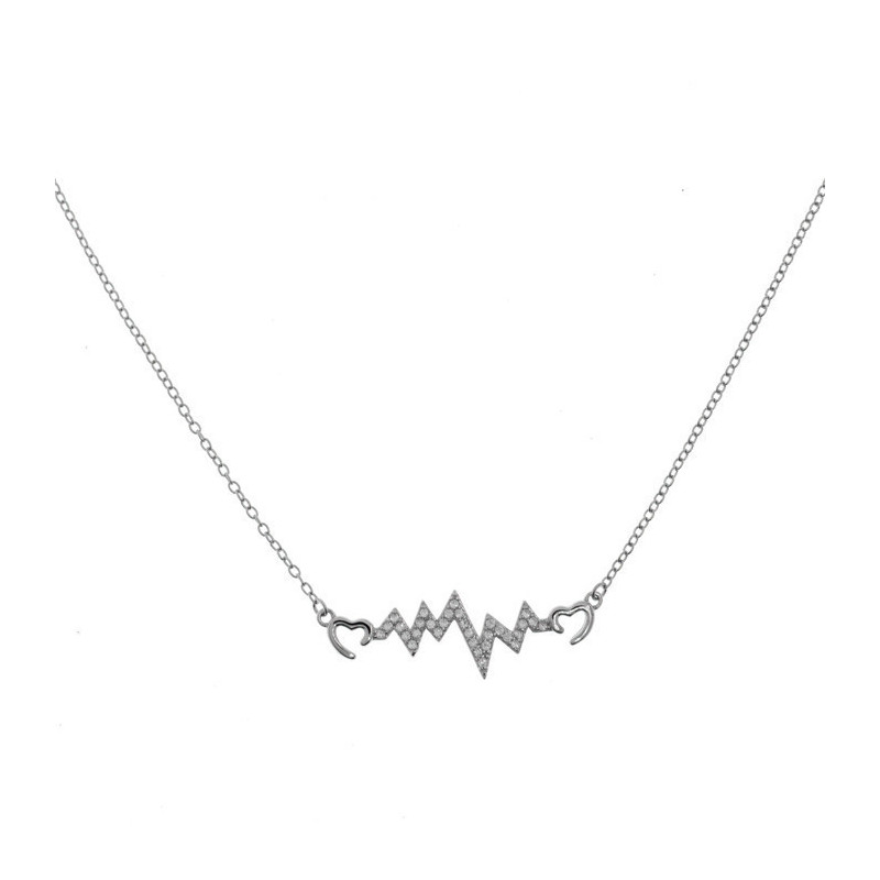 Ezüst nyaklánc - EKG, átlátszó kerek cirkóniák, hossza 43 - 46 cm | Argento-ekszer.hu