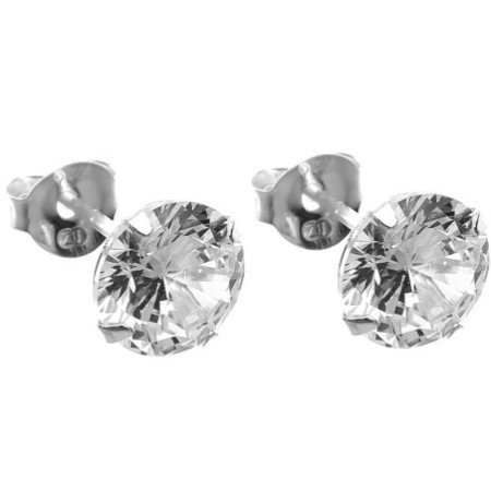 Ezüst fülbevaló - átlátszó kerek cirkónia, nagysága 7 mm | Argento-ekszer.hu