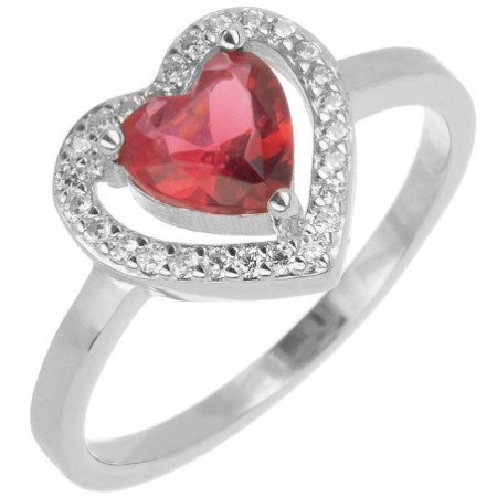 Ezüst gyűrű - szív, átlátszó kerek cirkóniák, sötétrózsaszín szív alakú cirkónia | Argento-ekszer.hu