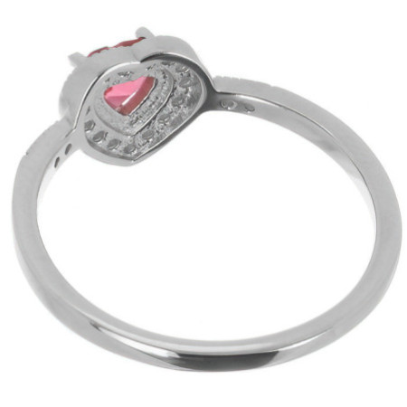 Ezüst gyűrű - szív, átlátszó kerek cirkóniák, sötétrózsaszín szív alakú cirkónia | Argento-ekszer.hu