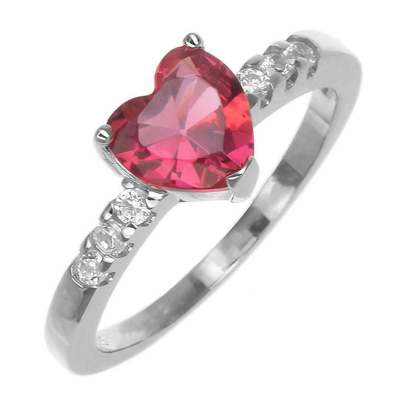 Ezüst gyűrű - szív, átlátszó kerek cirkóniák, sötétrózsaszín szív alakú cirkónia | Argento-ekszer.hu