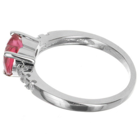 Ezüst gyűrű - szív, átlátszó kerek cirkóniák, sötétrózsaszín szív alakú cirkónia | Argento-ekszer.hu