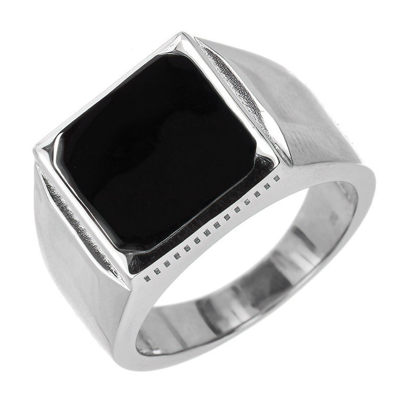 Ezüst gyűrű - pecsétgyűrű, fekete négyzet alakú máz | Argento-ekszer.hu