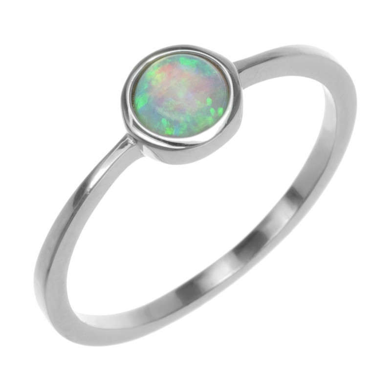 Ezüst gyűrű - fehér kerek szintetikus opál | Argento-ekszer.hu