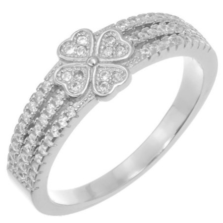 Ezüst gyűrű - négylevelű lóhere, átlátszó kerek cirkóniák | Argento-ekszer.hu