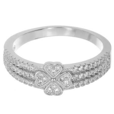 Ezüst gyűrű - négylevelű lóhere, átlátszó kerek cirkóniák | Argento-ekszer.hu