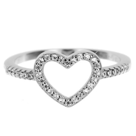Ezüst gyűrű - szív, átlátszó kerek cirkóniák | Argento-ekszer.hu