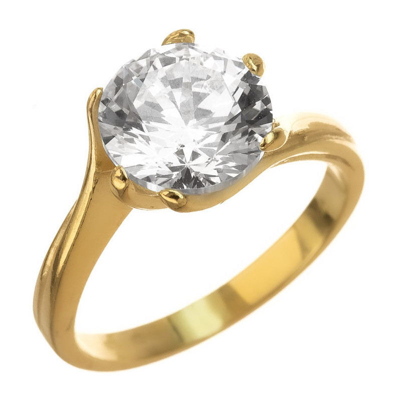 Aranyozott ezüst gyűrű - átlátszó kerek cirkónia | Argento-ekszer.hu