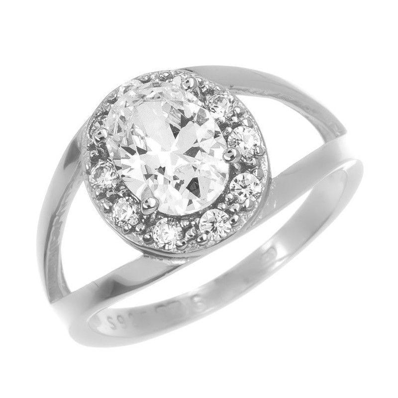 Ezüst gyűrű - átlátszó ovális cirkónia, átlátszó kerek cirkóniák | Argento-ekszer.hu